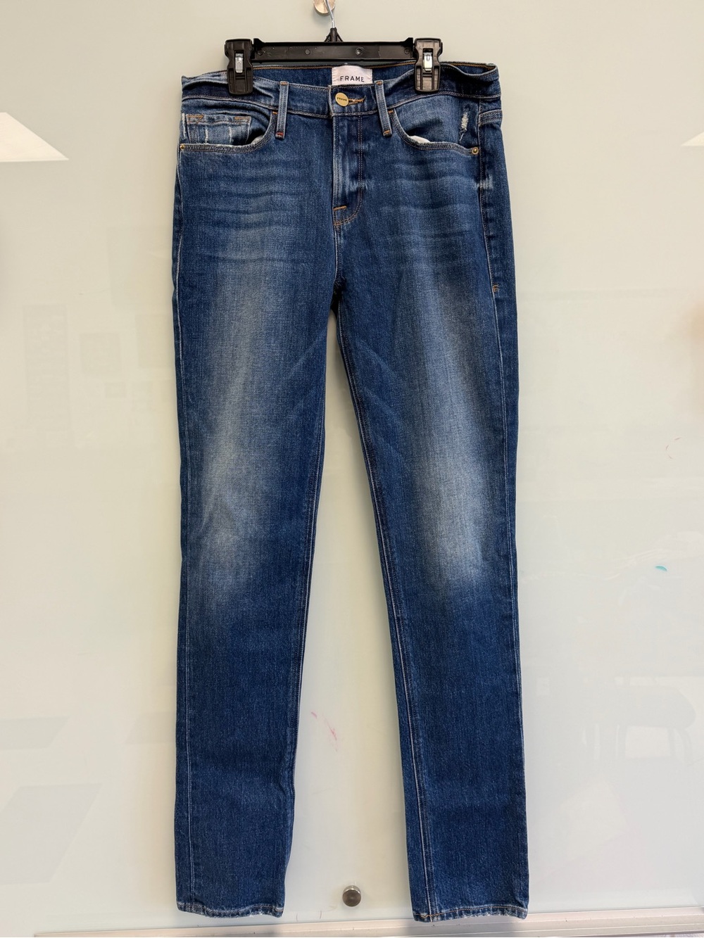 Frame Denim Dark Blue Jeans with Gold Button